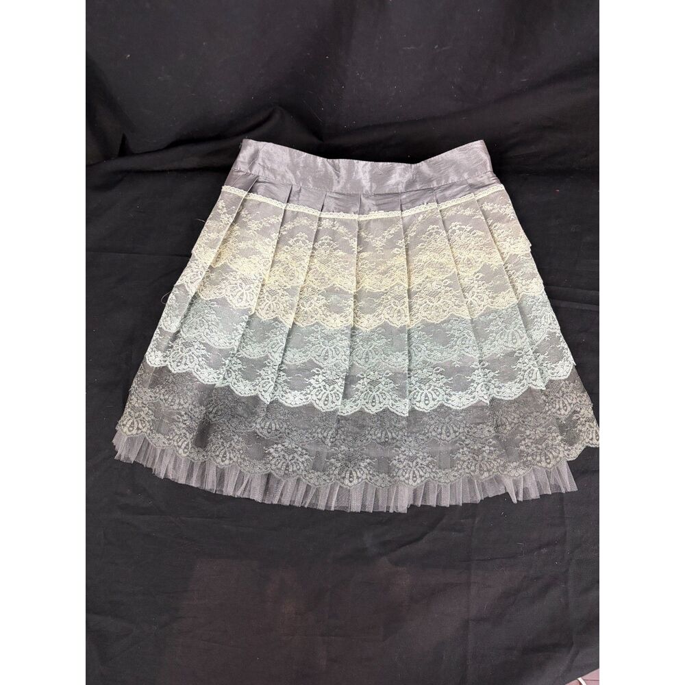 Twenty One Gray Ombré Lace Pleated Mini Skirt S Coquette Fairycore Y2K Style